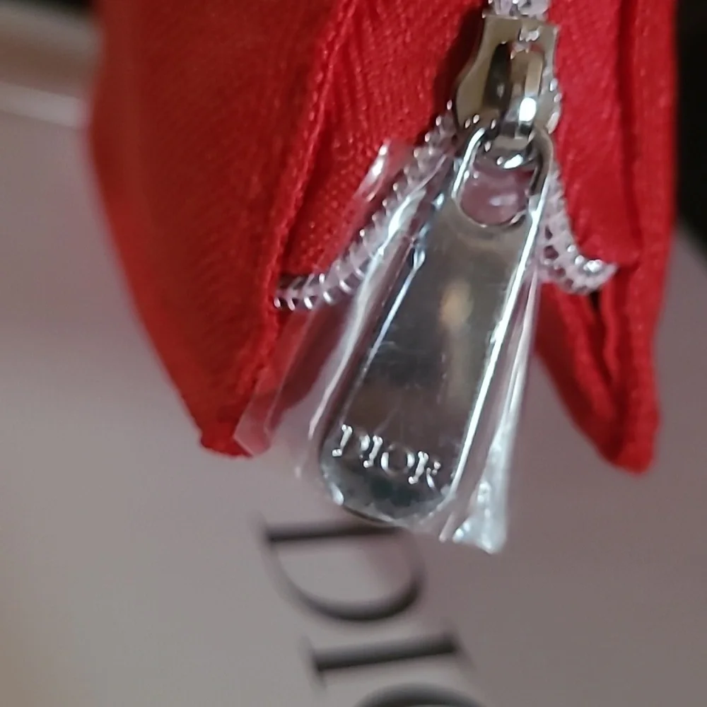 Dior‎ Red Canva Pouch Silver Logo Zip NIB